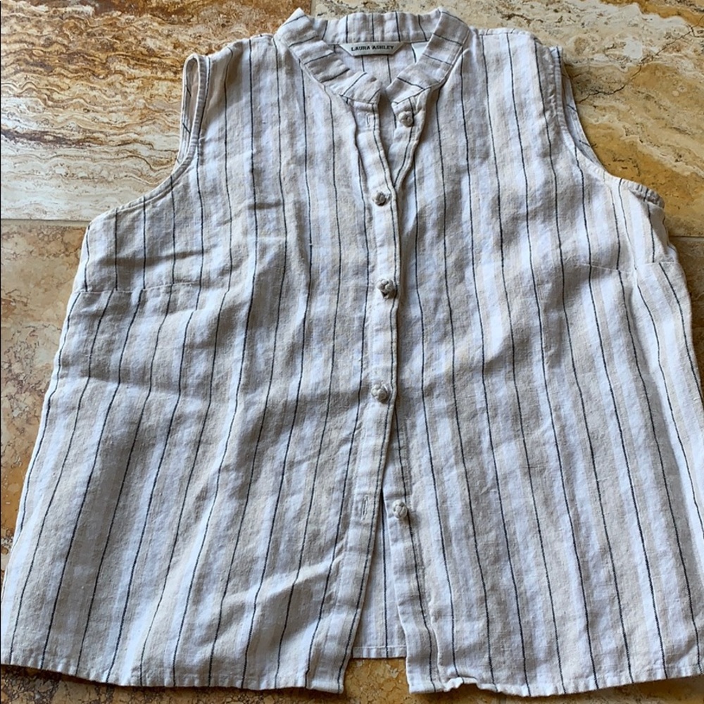 Laura Ashley vintage sleeveless soft striped linen